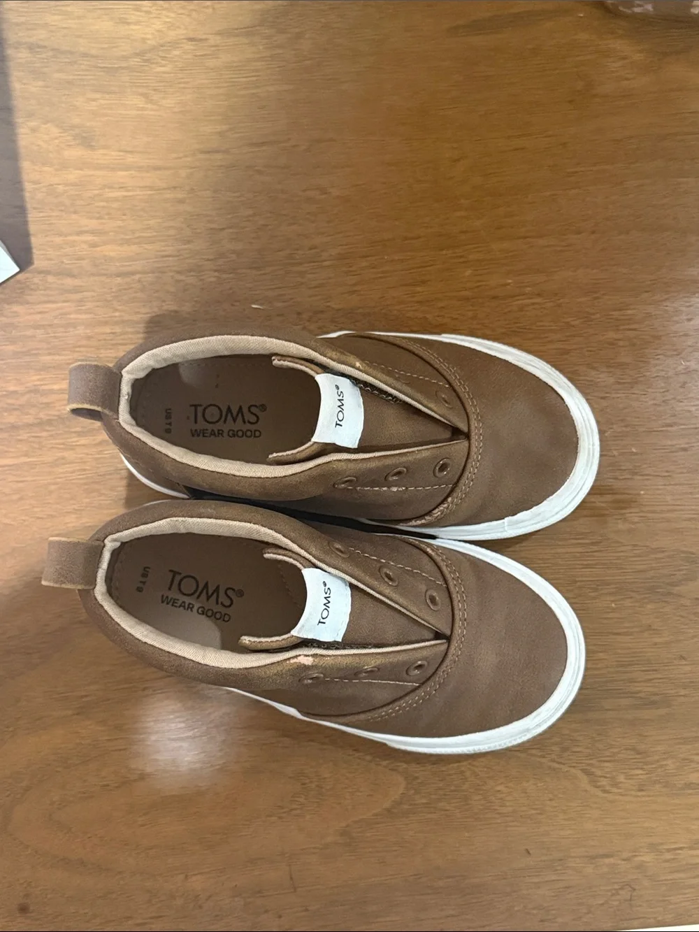 TOMS Kids Brown Canvas Slip-On Sneakers with White Sole